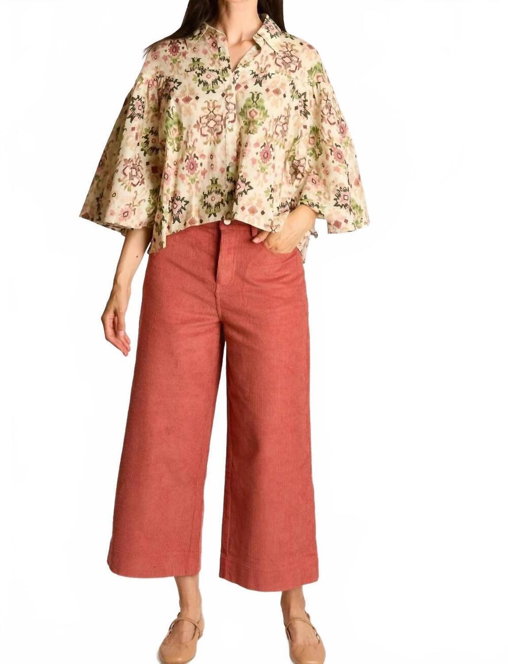 NEW BEFORE YOU ashley ikat print flowy sleeve top in cream multi